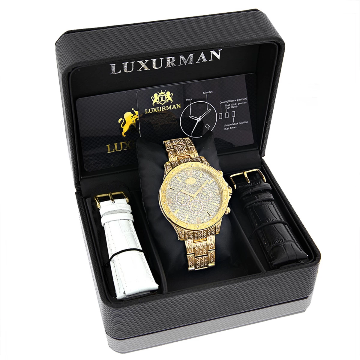 Luxurman Iced Out Men's Diamond Liberty Watch 1.25ct Yellow Gold Plated 6 Luxurman Iced Out Men's Diamond Liberty Watch 1.25ct Yellow Gold Plated - Image 4