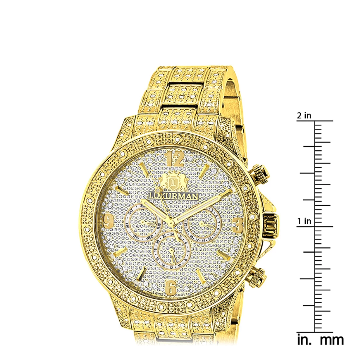 Luxurman Iced Out Men's Diamond Liberty Watch 1.25ct Yellow Gold Plated 7 Luxurman Iced Out Men's Diamond Liberty Watch 1.25ct Yellow Gold Plated - Image 5