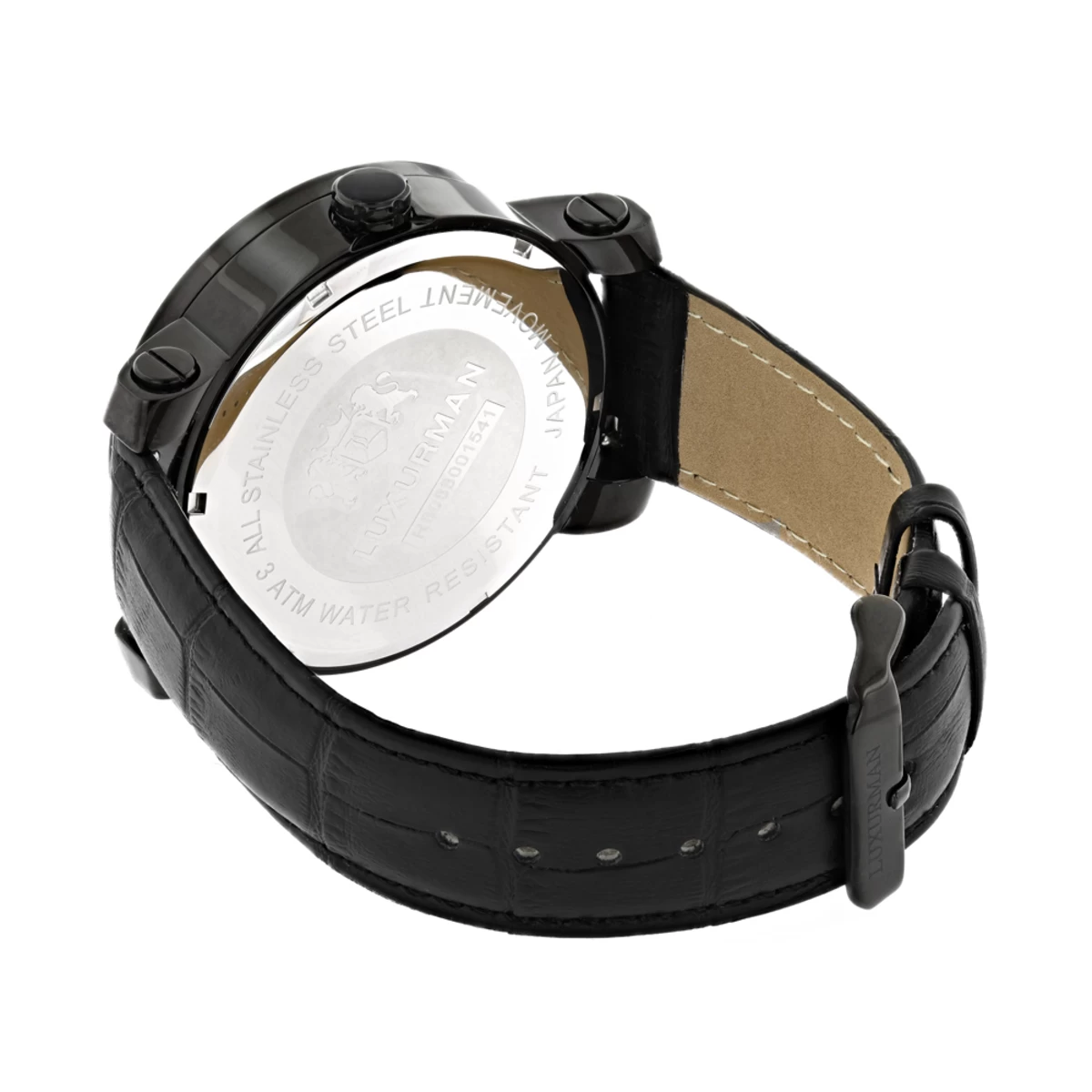 Luxurman Large Black Diamond Watch For Men With Leather Band 0.12ct 4 Luxurman Large Black Diamond Watch For Men With Leather Band 0.12ct - Image 2