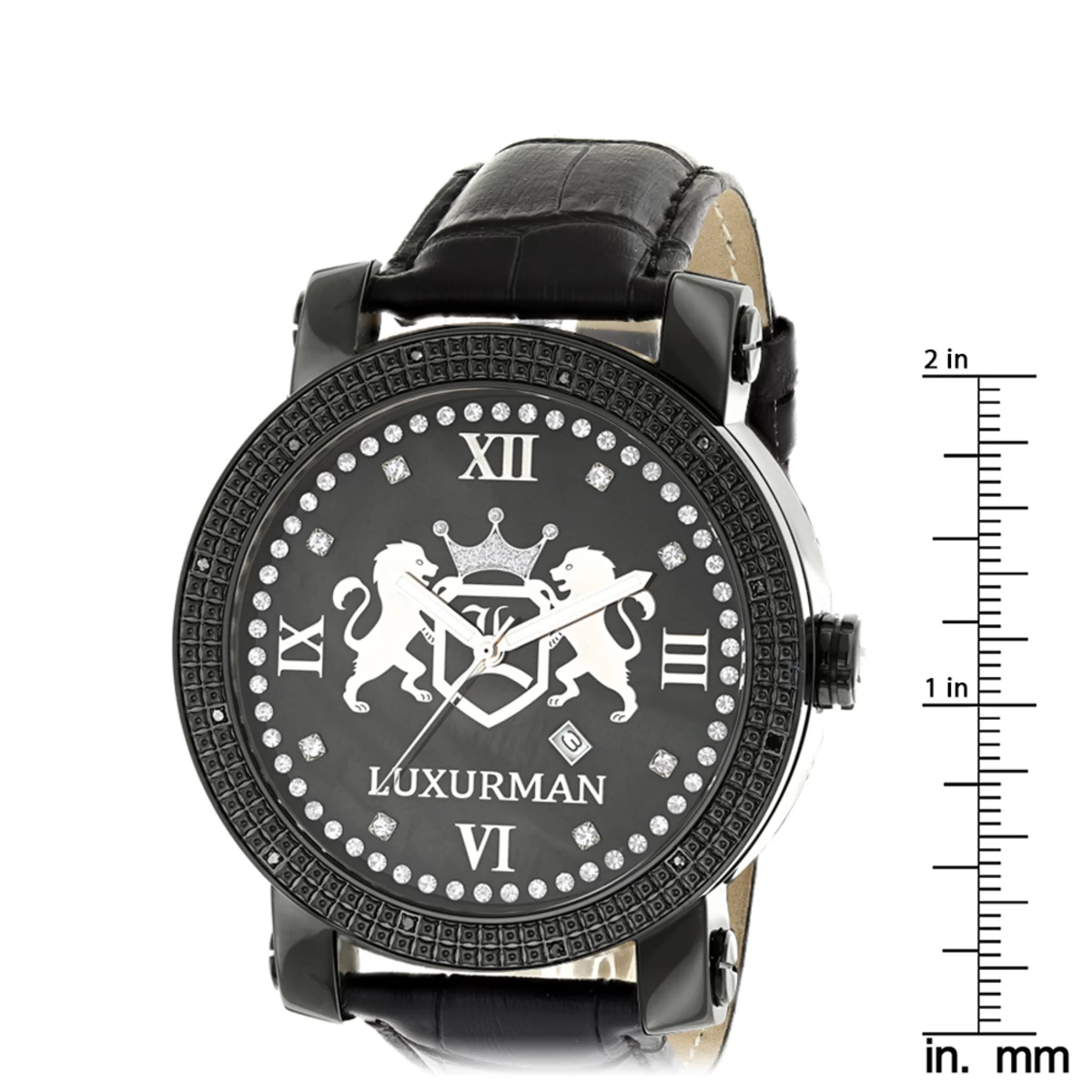Luxurman Large Black Diamond Watch For Men With Leather Band 0.12ct 7 Luxurman Large Black Diamond Watch For Men With Leather Band 0.12ct - Image 5