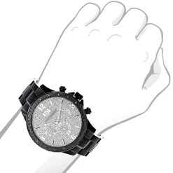 Luxurman Liberty Black Diamond Watch For Men 1/4ct -Fashion Accessories luxurman liberty black diamond watch for men 14ct bod
