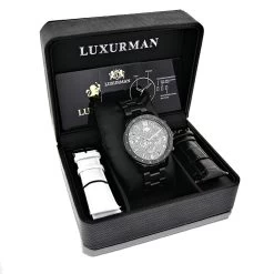 Luxurman Liberty Black Diamond Watch For Men 1/4ct -Fashion Accessories luxurman liberty black diamond watch for men 14ct box