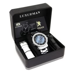 Luxurman Men's Diamond Watch 0.12ct Blue MOP Large 49mm Watch -Fashion Accessories luxurman mens diamond watch 012ct blue mop p 35873box