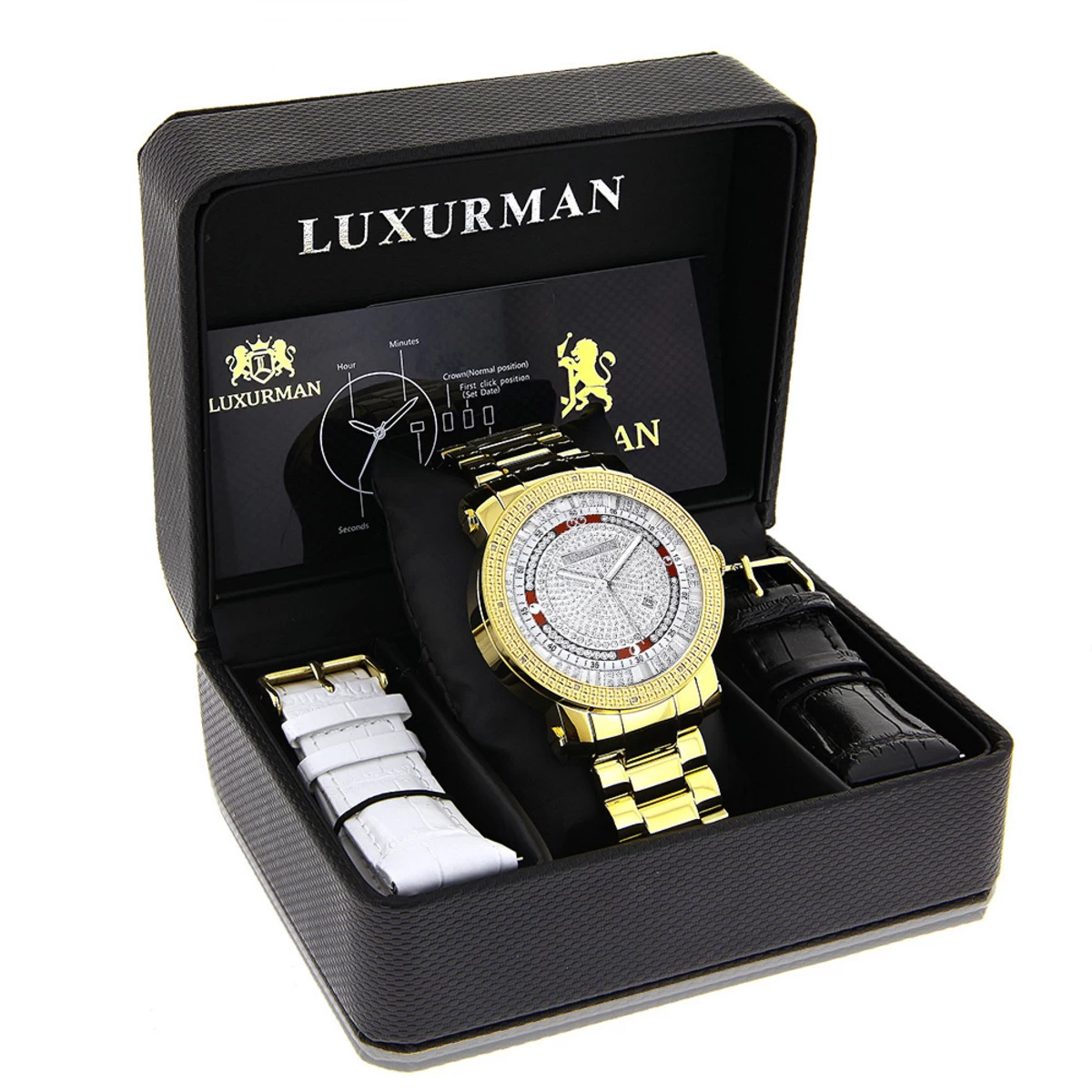 Luxurman Phantom Yellow Gold Plated Men's Diamond Watch Extra Large 0.12ct 6 Luxurman Phantom Yellow Gold Plated Men's Diamond Watch Extra Large 0.12ct - Image 4