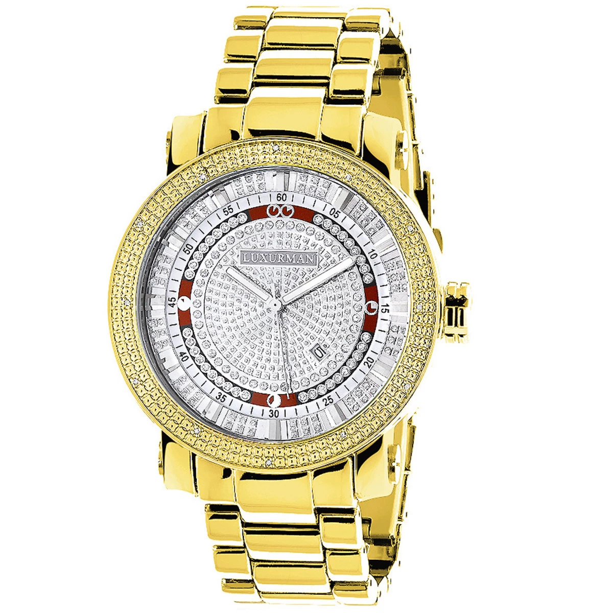 Luxurman Phantom Yellow Gold Plated Men's Diamond Watch Extra Large 0.12ct 3 Luxurman Phantom Yellow Gold Plated Men's Diamond Watch Extra Large 0.12ct