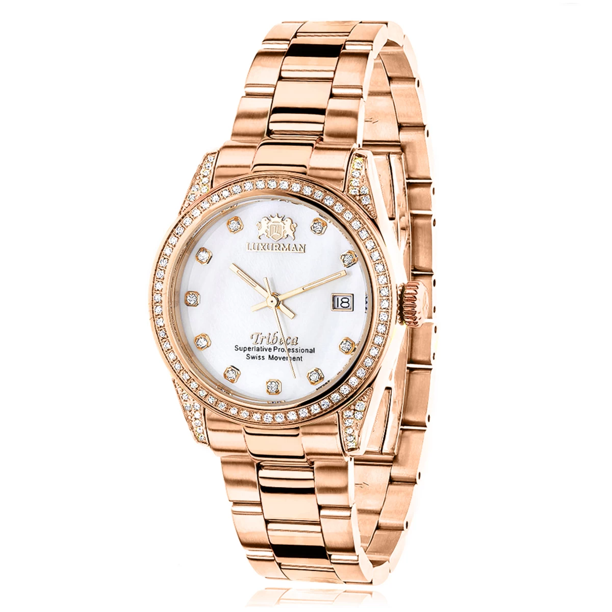 Luxurman Rose Gold Plated Diamond Watch For Women Tribeca Swiss Quartz 3 Luxurman Rose Gold Plated Diamond Watch For Women Tribeca Swiss Quartz