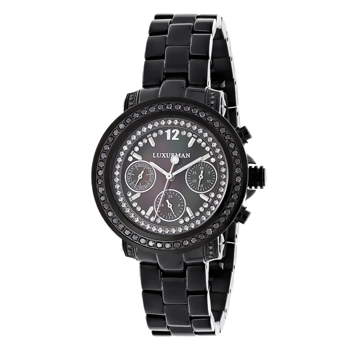 Luxurman Ladies Black Diamond Watch 2.15ct 3 Luxurman Ladies Black Diamond Watch 2.15ct