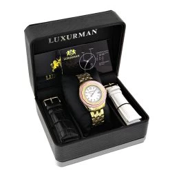 Luxurman Women's Diamond Watch 0.25ct Yellow Gold Pltd -Fashion Accessories luxurman womens diamond watch 025ct yellow gold pltd 4