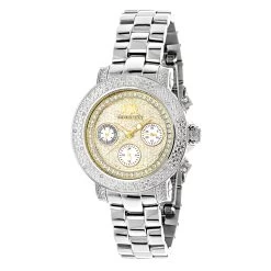 Luxurman Women's Diamond Watch 0.3ct Two Tone Gold Plated