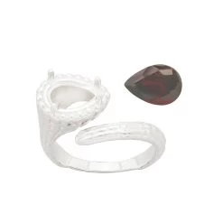 925 Sterling Silver Pear Adjustable Ring Mount With Rhodolite Garnet (To Fit 10x7mm Gemstone) 1pcs