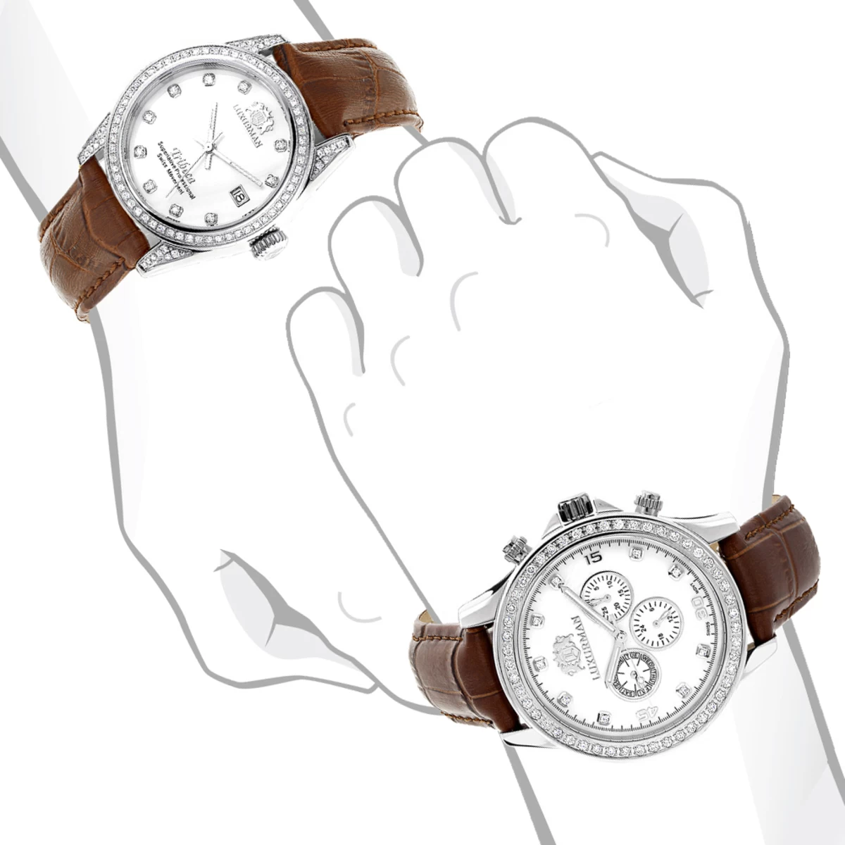 Matching His And Hers Luxurman White Gold Plated Diamond Watch Set 6 Matching His And Hers Luxurman White Gold Plated Diamond Watch Set - Image 4