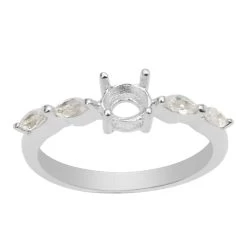 925 Sterling Silver Ring Mount With Zircon Marquise Side Detail (To Fit 5mm Round Gemstone)
