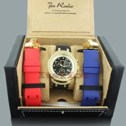 Men's Diamond Bezel Watch By Joe Rodeo: Master Model 2.20ct Yellow Gold Plated -Fashion Accessories mens diamond bezel watch by joe rodeo master model 220ct yellow p 46815box