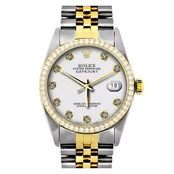 Men's Diamond Rolex Oyster Perpetual Datejust Gold & Stainless Steel Watch White Dial -Fashion Accessories mens diamond rolex oyster perpetual datejust gold stainless steel watch 1ct