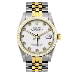 Men's Diamond Rolex Oyster Perpetual Datejust Gold & Stainless Steel Watch White Dial -Fashion Accessories mens diamond rolex oyster perpetual datejust gold stainless steel watch 2ct
