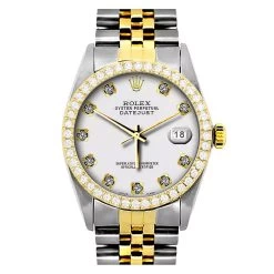 Men's Diamond Rolex Oyster Perpetual Datejust Gold & Stainless Steel Watch White Dial -Fashion Accessories mens diamond rolex oyster perpetual datejust gold stainless steel watch 3ct