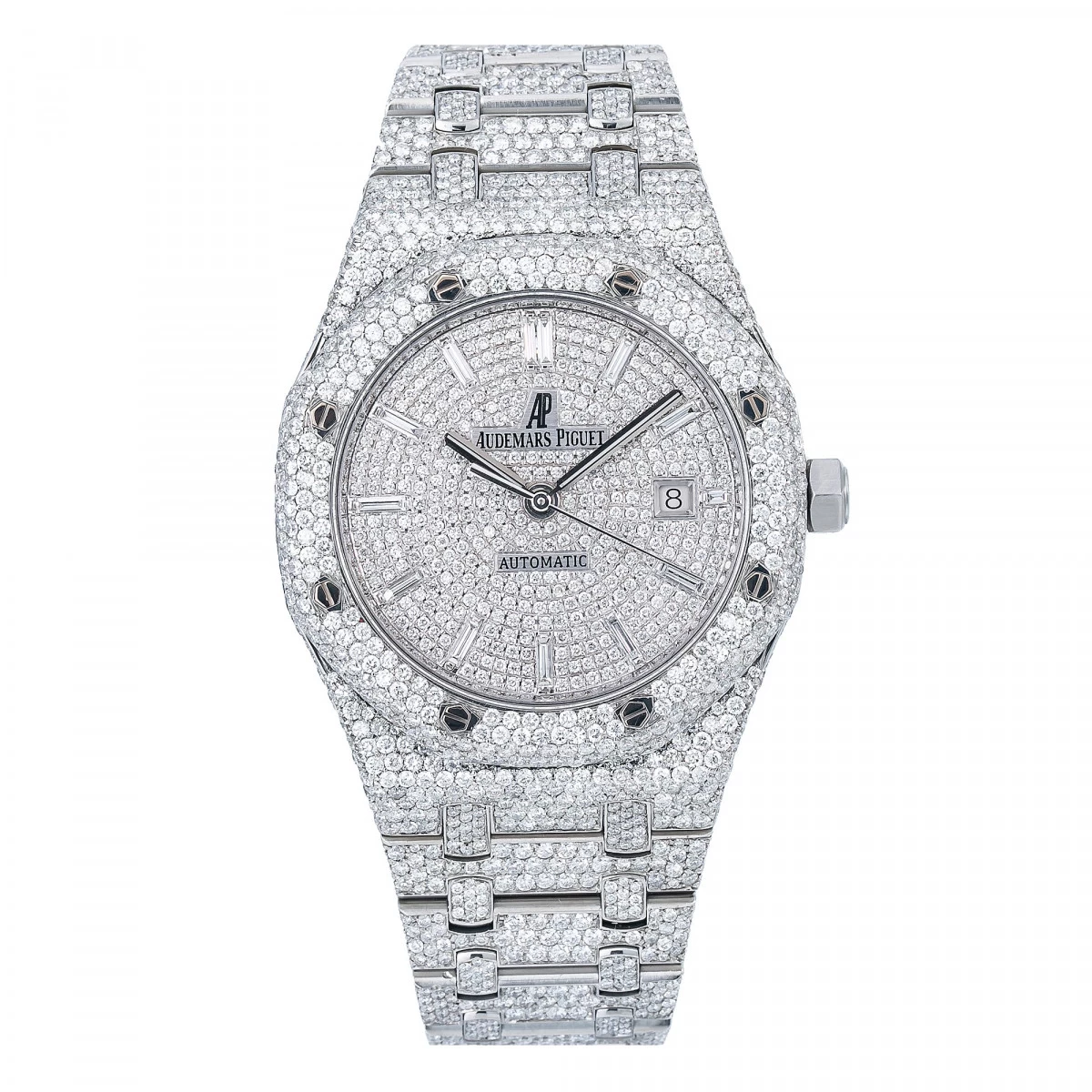 Men's Diamond Watch Audemars Piguet Royal Oak Selfwinding Silver Tone Dial