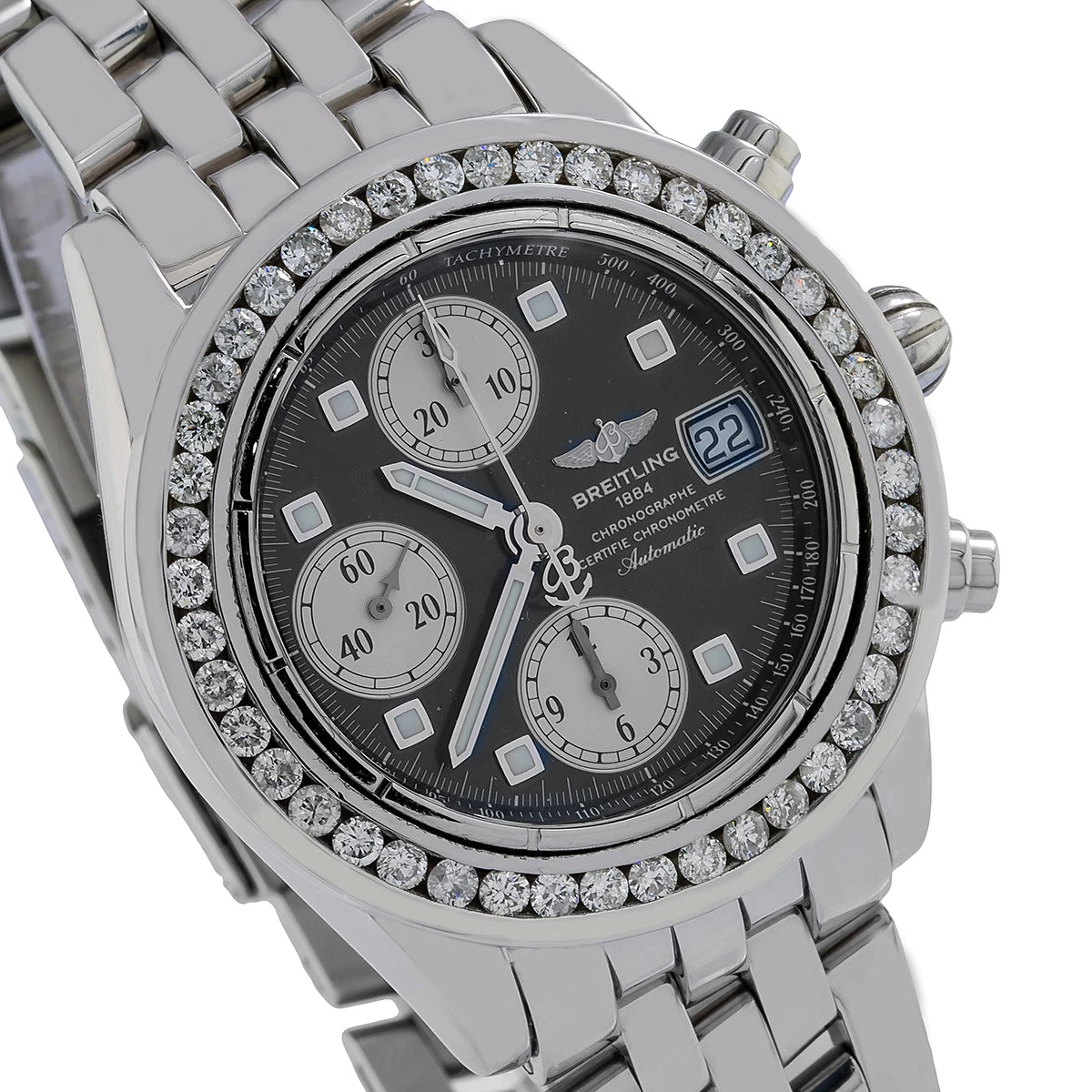 Men's Diamond Watch Breitling Chronomat 39mm Black Dial Stainless Steel 2ct Diamonds 4 Men's Diamond Watch Breitling Chronomat 39mm Black Dial Stainless Steel 2ct Diamonds - Image 2