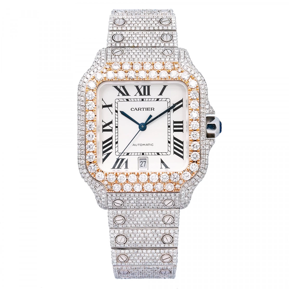 Men's Diamond Watch Cartier Santos De Cartier 18K Gold 40mm White Dial 3 Men's Diamond Watch Cartier Santos De Cartier 18K Gold 40mm White Dial