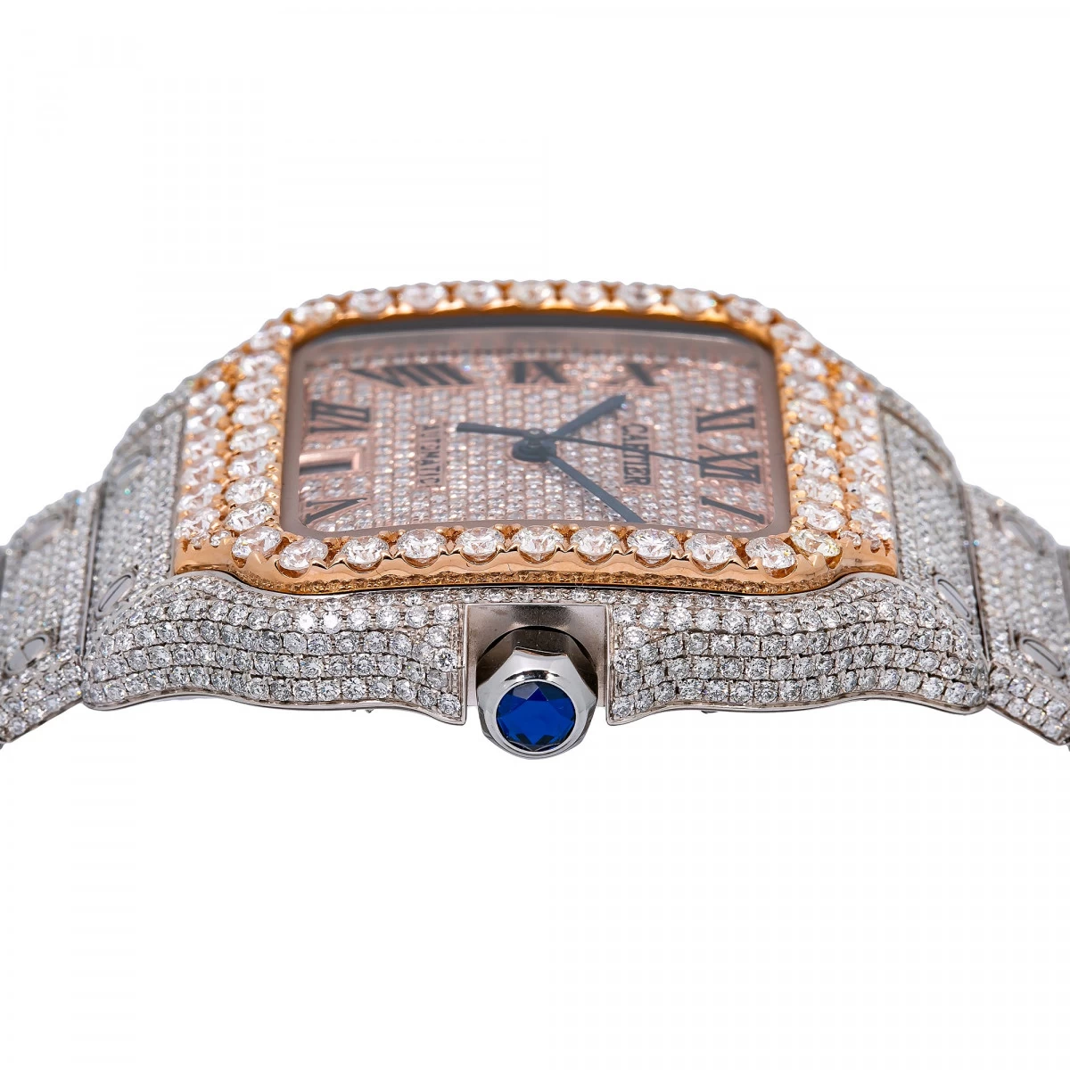 Men's Diamond Watch Cartier Santos De Cartier 18K Gold Rose Gold Tone Dial 6 Men's Diamond Watch Cartier Santos De Cartier 18K Gold Rose Gold Tone Dial - Image 4