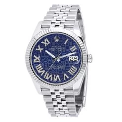 Men's Diamond Watch Rolex Datejust 41mm Blue Print Roman Numerals Dial