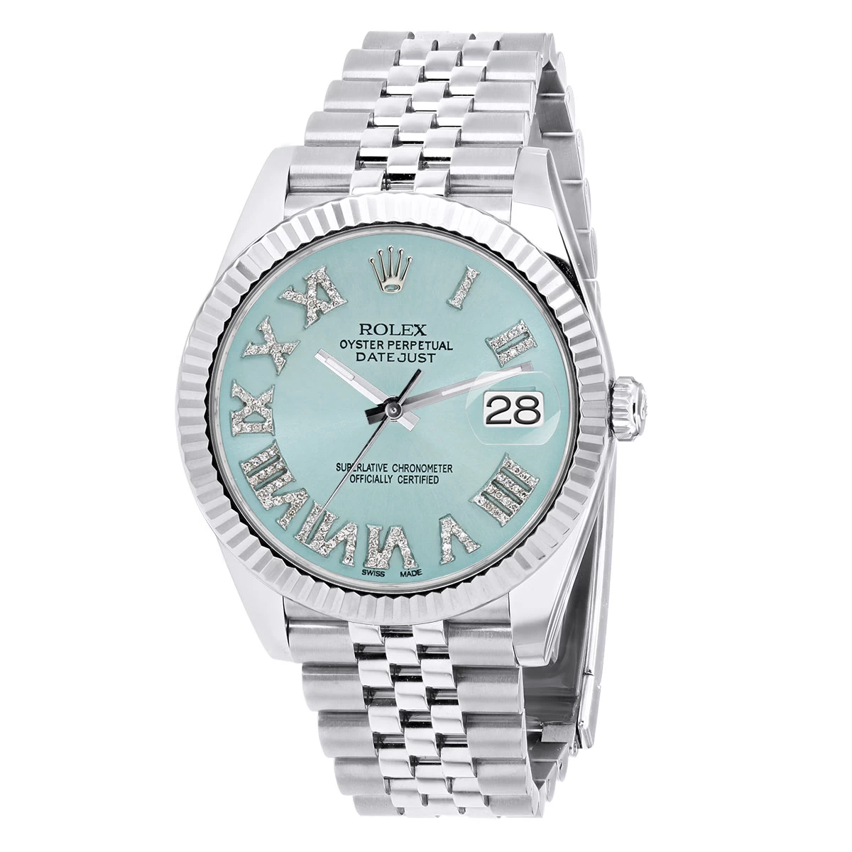 Men's Diamond Watch Rolex Datejust 41mm Light Blue Roman Numerals Dial 3 Men's Diamond Watch Rolex Datejust 41mm Light Blue Roman Numerals Dial