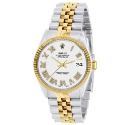 Men's Diamond Watch Watch Rolex Datejust 36mm Milky White Roman Numerals Dial Jubilee Bracelet Gold Bezel