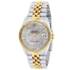 Men's Diamond Watch Watch Rolex Datejust 36mm White Marble Roman Numerals MoP Dial Jubilee Bracelet