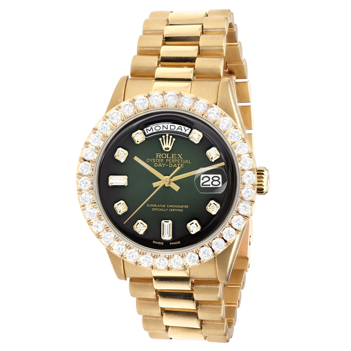 Men's Gold Watch Rolex Day-Date 36mm Dark Green Dial President Bracelet Diamond 4ct Bezel 3 Men's Gold Watch Rolex Day-Date 36mm Dark Green Dial President Bracelet Diamond 4ct Bezel
