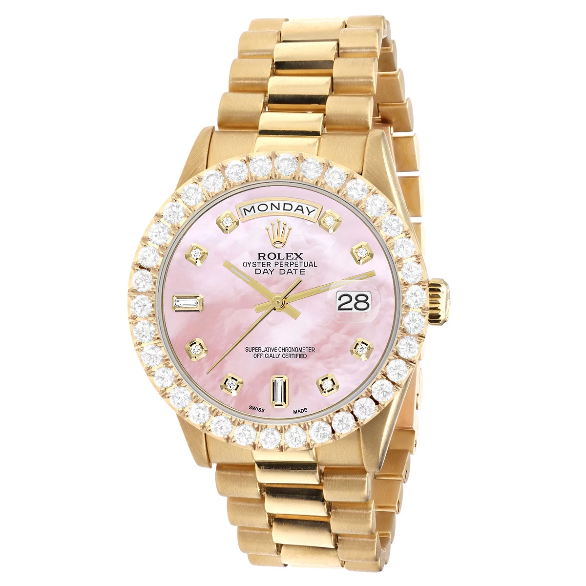 Men's Gold Watch Rolex Day-Date 36mm Rose Mother Of Pearl Dial President Bracelet Diamond 4ct Bezel 3 Men's Gold Watch Rolex Day-Date 36mm Rose Mother Of Pearl Dial President Bracelet Diamond 4ct Bezel