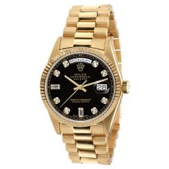 Men's Gold Watch Rolex Day-Date Diamond 36mm Black Onyx Dial President Bracelet
