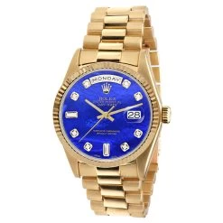 Men's Gold Watch Rolex Day-Date Diamond 36mm Blue Mother Of Pearl Dial President Bracelet