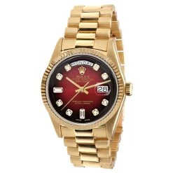 Men's Gold Watch Rolex Day-Date Diamond 36mm Dark Red Dial President Bracelet