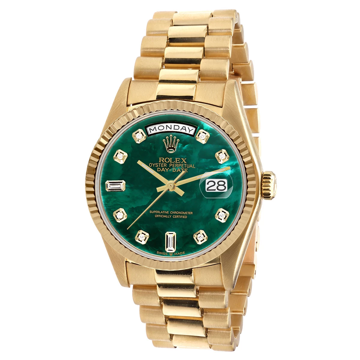 Men's Gold Watch Rolex Day-Date Diamond 36mm Green Mother Of Pearl Dial President Bracelet 3 Men's Gold Watch Rolex Day-Date Diamond 36mm Green Mother Of Pearl Dial President Bracelet