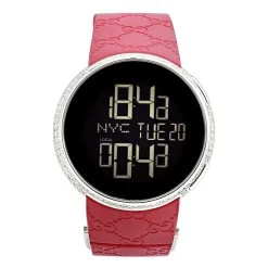 Men's Gucci I-Gucci Luxury 3.10ct Diamond Watch With Digital Steel Case & Red Rubber YA114212
