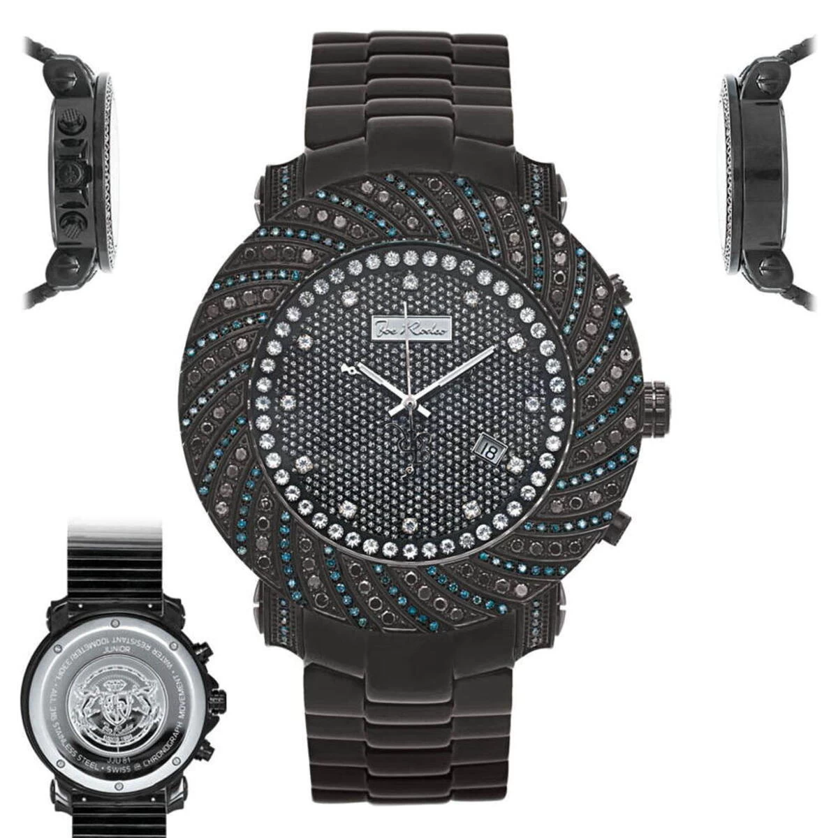 Men's Joe Rodeo Blue Black Diamond Watch 4.25ct 8 Men's Joe Rodeo Blue Black Diamond Watch 4.25ct - Image 6