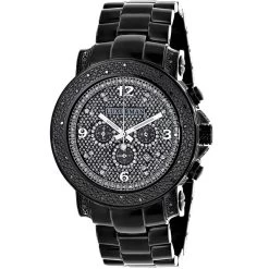 Men's Oversized Black Diamond Watch By LUXURMAN 0.75ct Chronograph