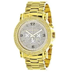Men's Oversized Diamond Luxurman Watch 0.25ct 18k Yellow Gold Plated