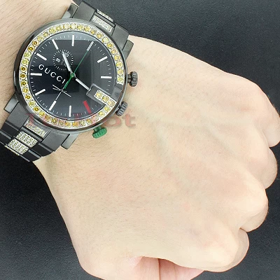 Black Men's Yellow Diamond Gucci G-Chrono Watch 6 Carats YA101331 5 Black Men's Yellow Diamond Gucci G-Chrono Watch 6 Carats YA101331 - Image 3