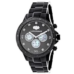 Midsize Men's Black Diamond Watch By Luxurman 0.25ct