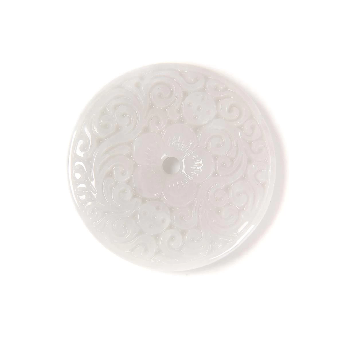 50cts Type A White Jadeite Carved Flower Donut, Approx 38mm, 1pcs 3 50cts Type A White Jadeite Carved Flower Donut, Approx 38mm, 1pcs