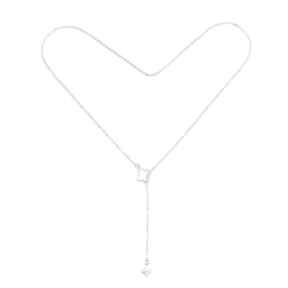 925 Sterling Silver Clover Lariat Necklace, Approx 45cm 3 925 Sterling Silver Clover Lariat Necklace, Approx 45cm