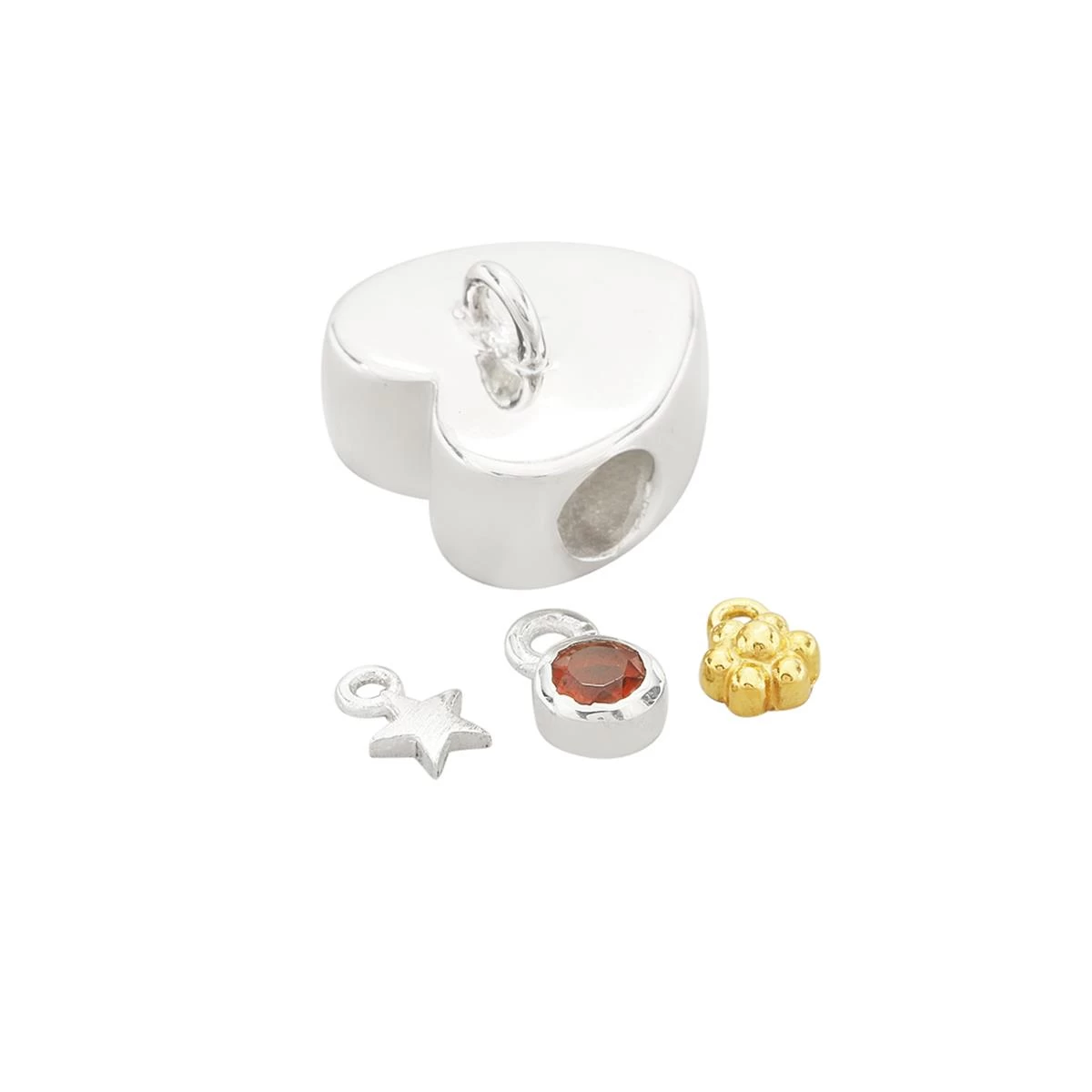 Limited Edition Claire Macdonald 925 Sterling Silver Heart Spacer Bead Approx 12x13mm With 2x Charms 1x With Garnet 4 Limited Edition Claire Macdonald 925 Sterling Silver Heart Spacer Bead Approx 12x13mm With 2x Charms 1x With Garnet - Image 2