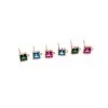 Rose Gold Plated 925 Sterling Silver Square Earrings With Cubic Zirconia Approx 6mm (3 Pairs 1xPink, 1xBlue, 1xGreen) -Fashion Accessories njrf65