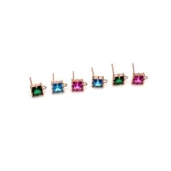 Rose Gold Plated 925 Sterling Silver Square Earrings With Cubic Zirconia Approx 6mm (3 Pairs 1xPink, 1xBlue, 1xGreen)