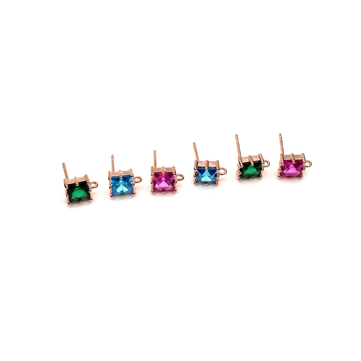 Rose Gold Plated 925 Sterling Silver Square Earrings With Cubic Zirconia Approx 6mm (3 Pairs 1xPink, 1xBlue, 1xGreen) 3 Rose Gold Plated 925 Sterling Silver Square Earrings With Cubic Zirconia Approx 6mm (3 Pairs 1xPink, 1xBlue, 1xGreen)