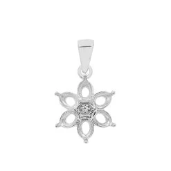 925 Sterling Silver Multi Gemstone Flower Pendant Mount (To Fit 5x4mm Oval Gemstones) Inc. 0.02cts White Zircon Brilliant Cut Round 1.50mm - 1Pcs
