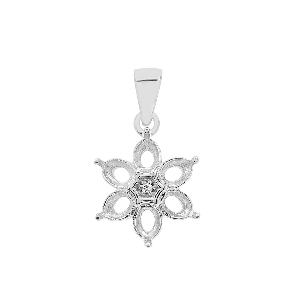 925 Sterling Silver Multi Gemstone Flower Pendant Mount (To Fit 5x4mm Oval Gemstones) Inc. 0.02cts White Zircon Brilliant Cut Round 1.50mm - 1Pcs 3 925 Sterling Silver Multi Gemstone Flower Pendant Mount (To Fit 5x4mm Oval Gemstones) Inc. 0.02cts White Zircon Brilliant Cut Round 1.50mm - 1Pcs