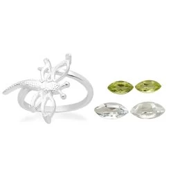 Dragon Fly Adjustable Ring With Sky Blue Topaz And Peridot Approx 8x4mm To 6x3mm