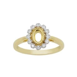 Gold Plated 925 Sterling Silver Oval Ring Mount (To Fit 6x4mm Gemstones) Inc. 0.18cts White Zircon Brilliant Cut Round 1.30mm- 1 Pcs